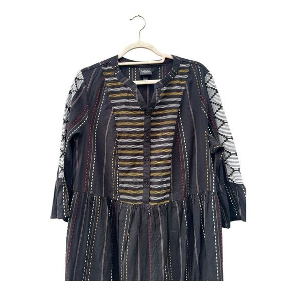 Ulla Popken Graphic Jacquard Stripe Cotton Dress size 12/14 boho embroidered - Picture 7 of 10